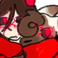 a drawing of dream SMP badboyhalo and antfrost as part of the eggpire. bad is standing in front with his arms crossed and antfrost is leaning against his back with his arms over badboyhalos shoulders. they both have red eyes and red veins across their faces.